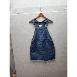 Liz Claiborne Denim Overall Dress M Petite Distressed Frayed Hem Blue Cotton Poc
